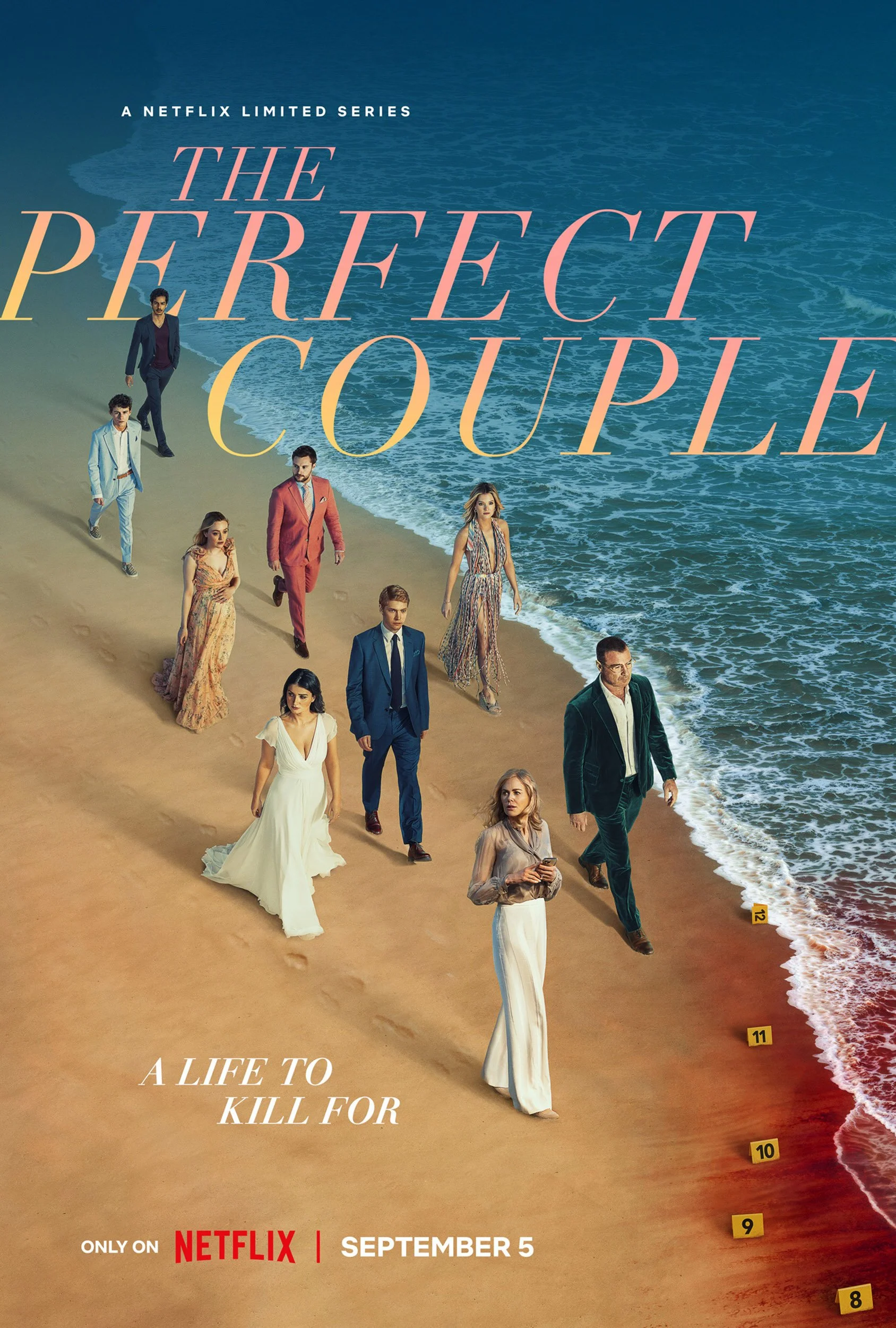 Key Art Poster Photographed by Matthias Clamer for the Netflix TV Series called The Perfect Couple featuring actors Nicole Kidman and Live Schreiber