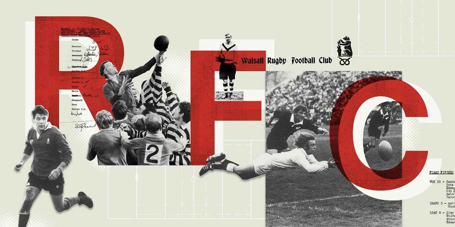 Collage illustration by artists Gibson Kochanek commissioned for Walsall Rugby Club.