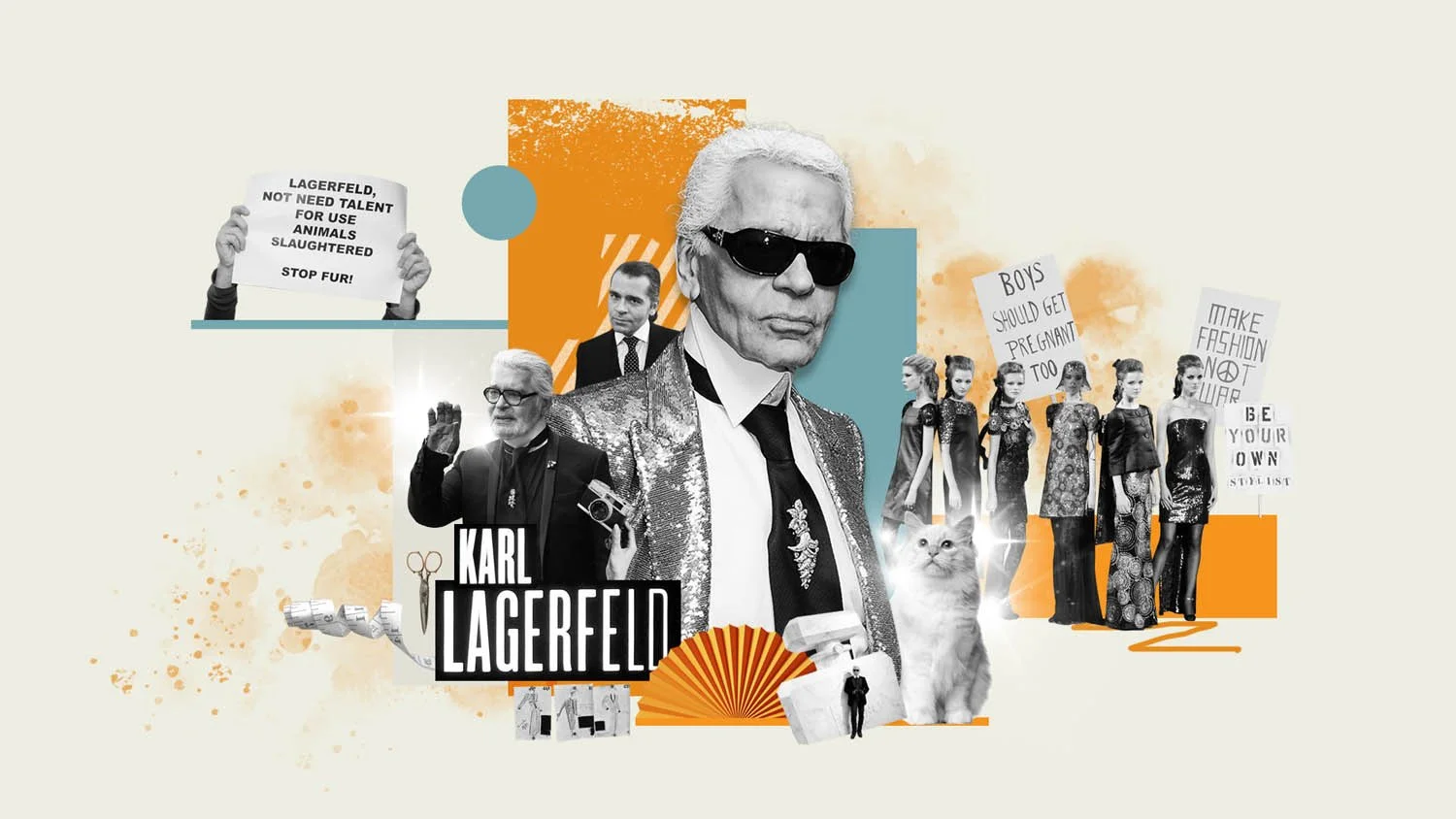 Collage illustration by artists Gibson Kochanek commissioned for Yahoo News, article on Karl Largerfield.