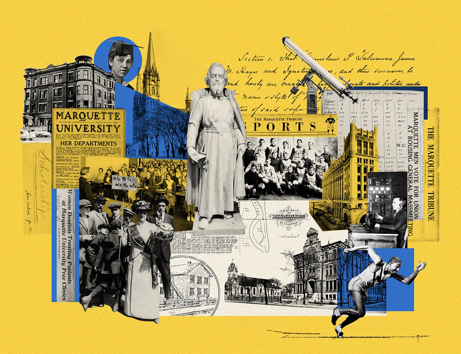Collage illustration by artists Gibson Kochanek commissioned for Marquette Magazine for an article about the Lalumiere Project.