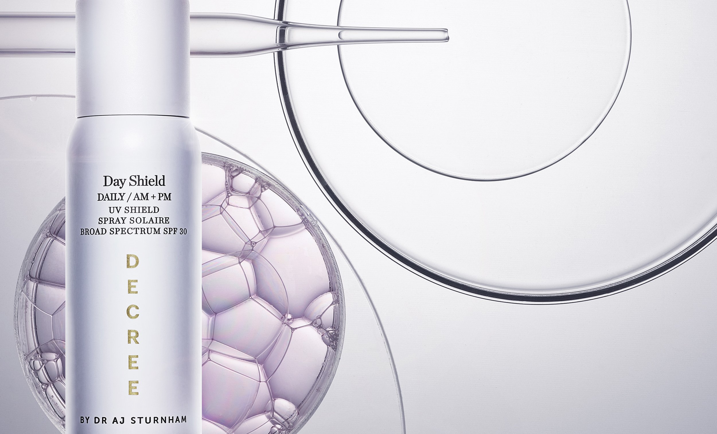 Still Life photograph by photographer Paul Zak of face cream and petri dishes for an advertising campaign for Decree skincare