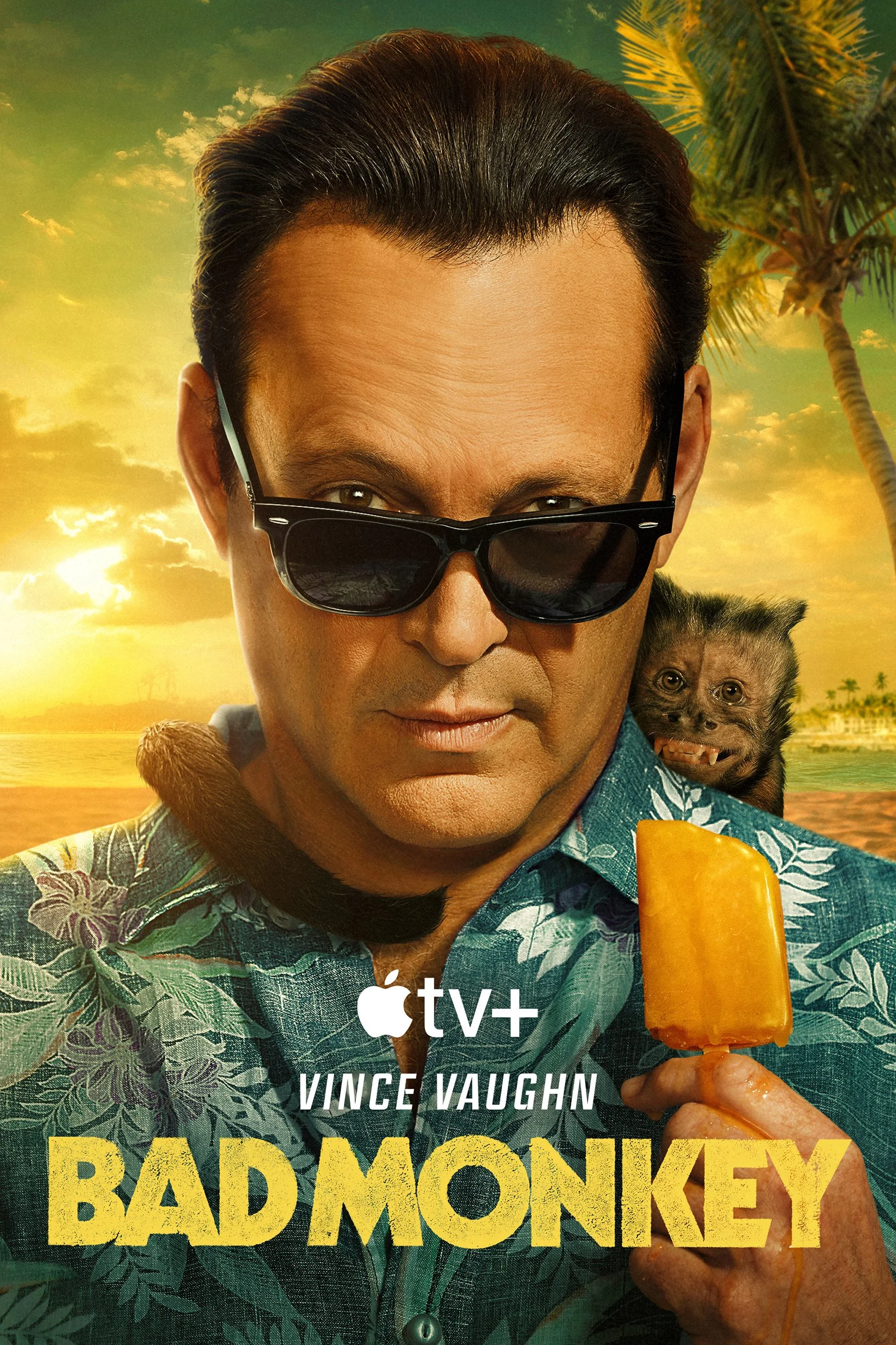 Key Art Poster Photographed by Matthias Clamer for Apple TV+ Series called Bad Monkey featuring the actor Vince Vaughan