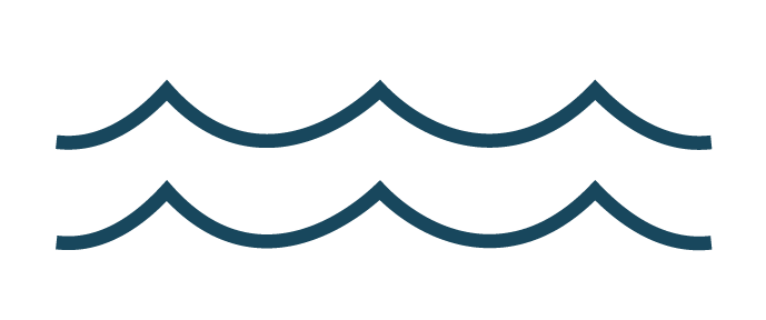 Stylized waves in shades of blue, arranged in two rows with three waves each.