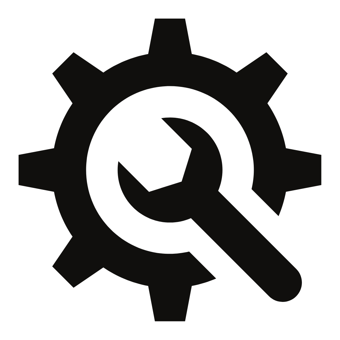 Icon of a gear with a magnifying glass over it, representing settings or search.