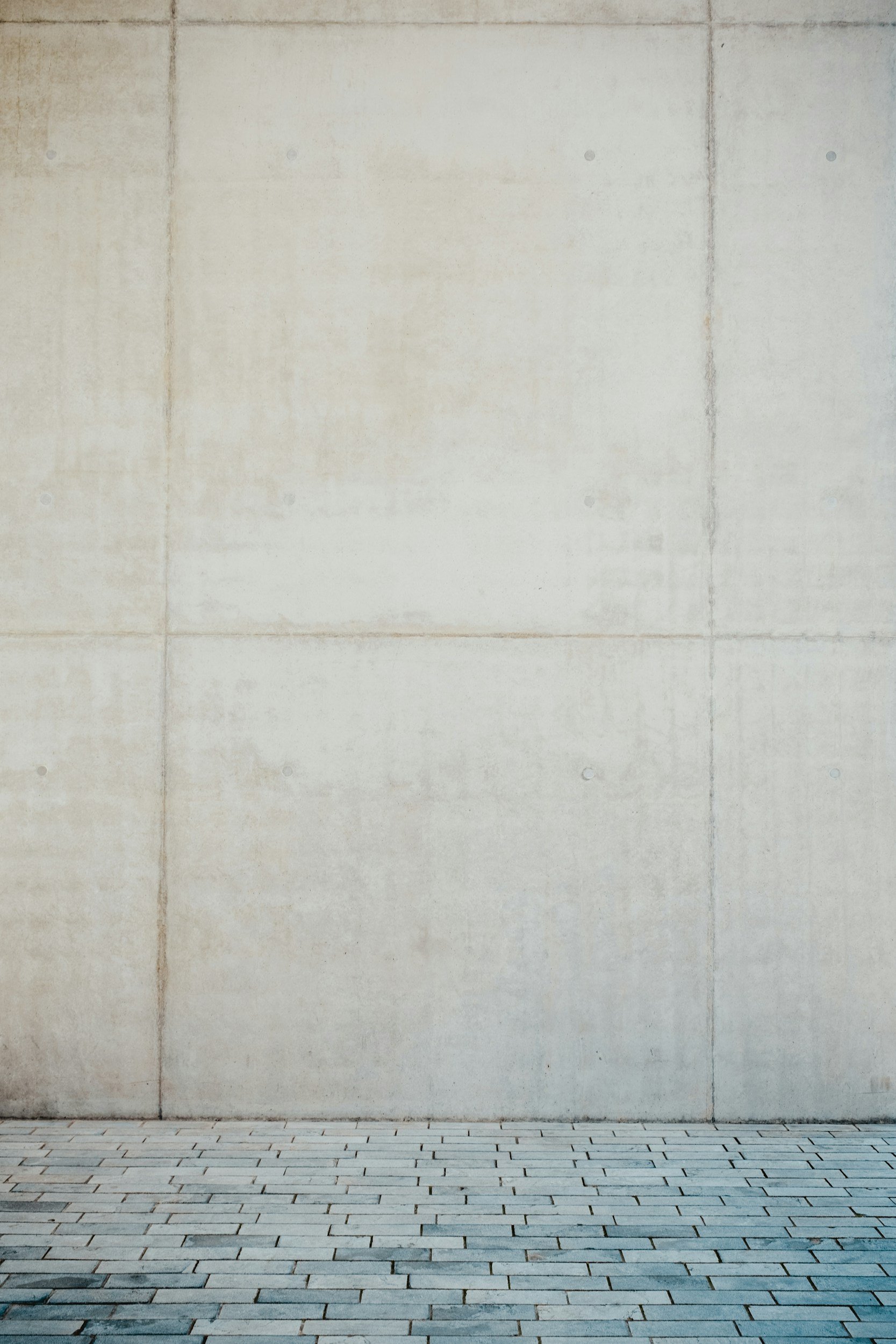 A large concrete wall with visible seams and a row of cobblestone bricks at the bottom.