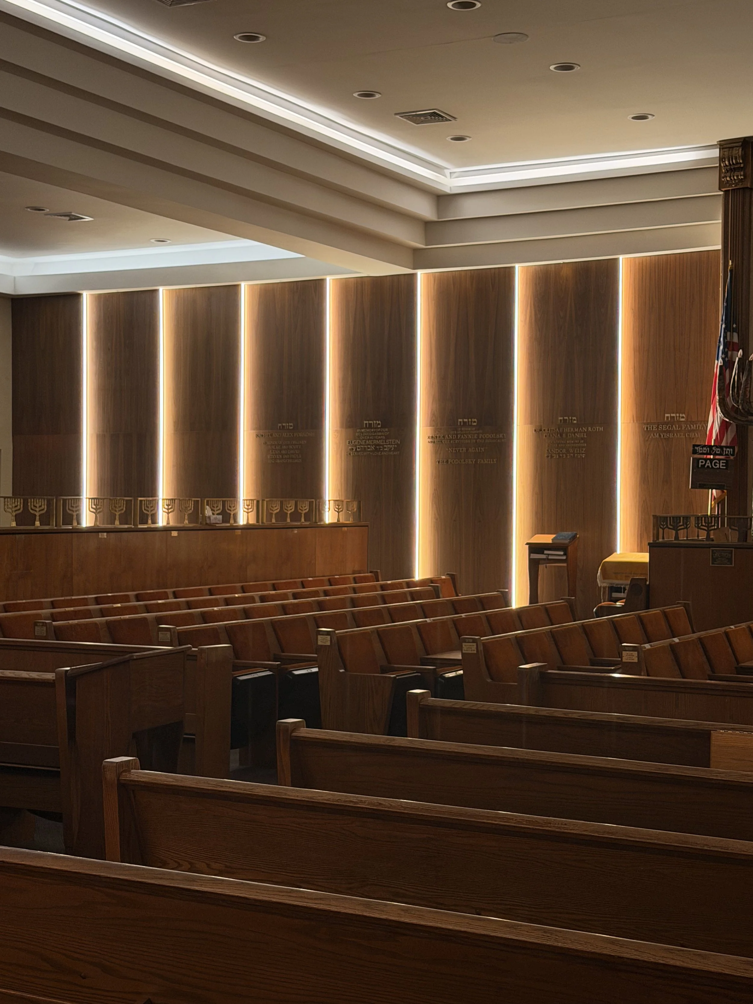 Custom millwork installation at Flatbush Park Jewish Center