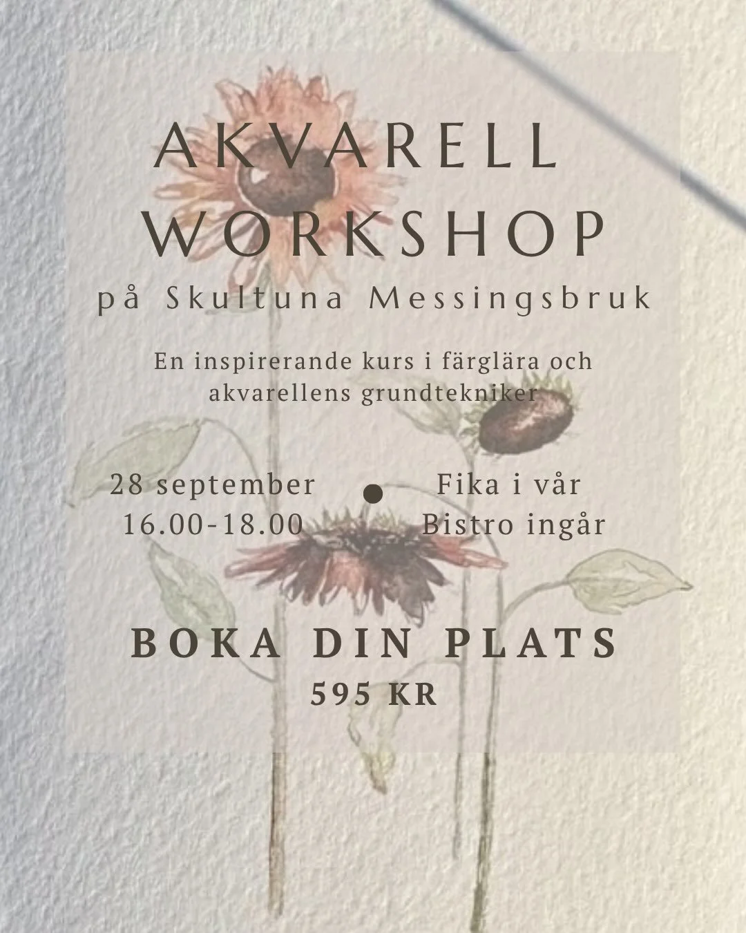 Boka in en kreativ stund i h&ouml;st! 🤎

Johanna fr&aring;n Criativo h&aring;ller i en inspirerande kurs d&auml;r hon g&aring;r igenom f&auml;rgl&auml;ra och grundtekniker i akvarell. Kursen &auml;r f&ouml;r nyb&ouml;rjare men funkar fint f&ouml;r d