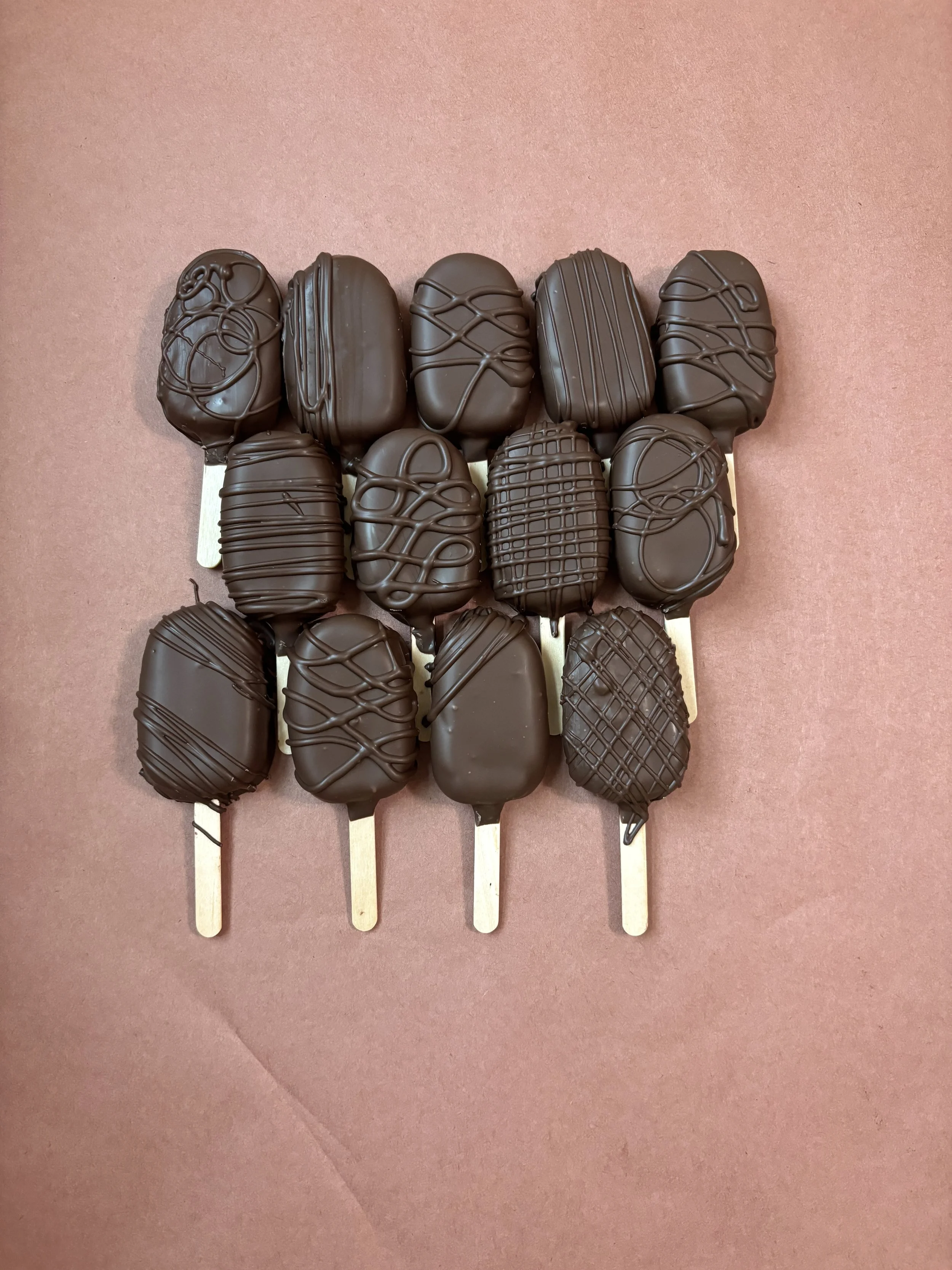 Triple chocolate. Our chocolaty cake wit chocolate chip coated in a mi chocolate candy coating.