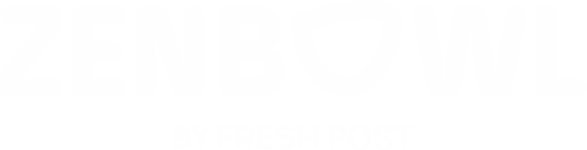 Black and white logo for Zenbow by Fresh Post with stylized colonial-style font.
