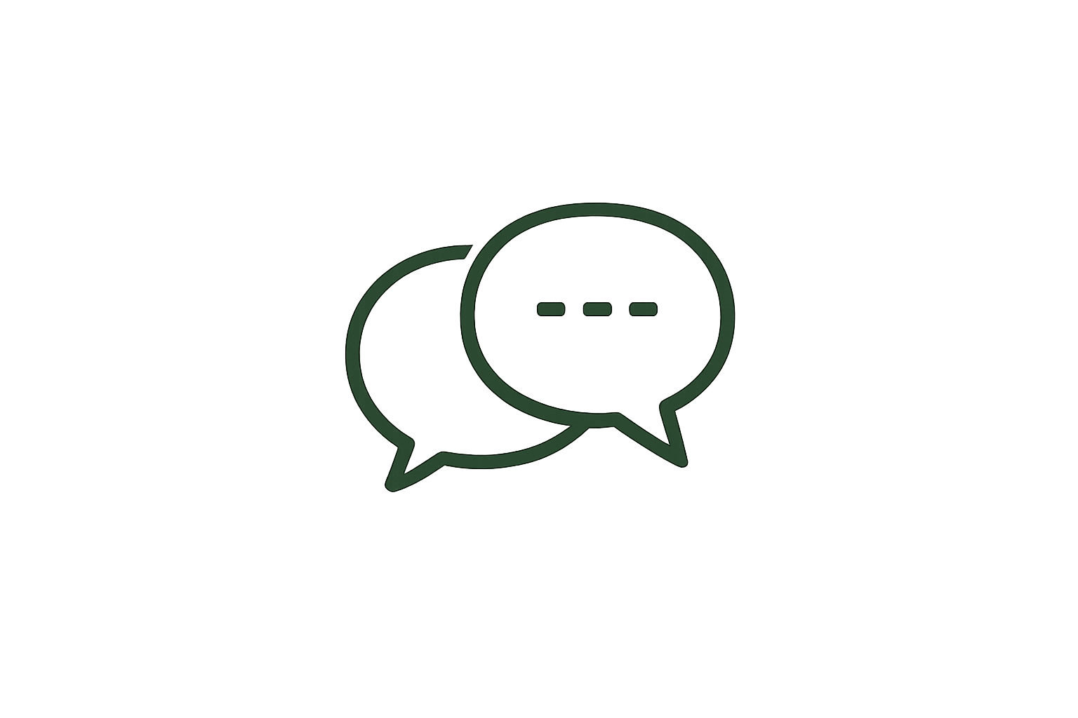 Icon of two overlapping speech bubbles, one large with three dots indicating conversation, on a black background.