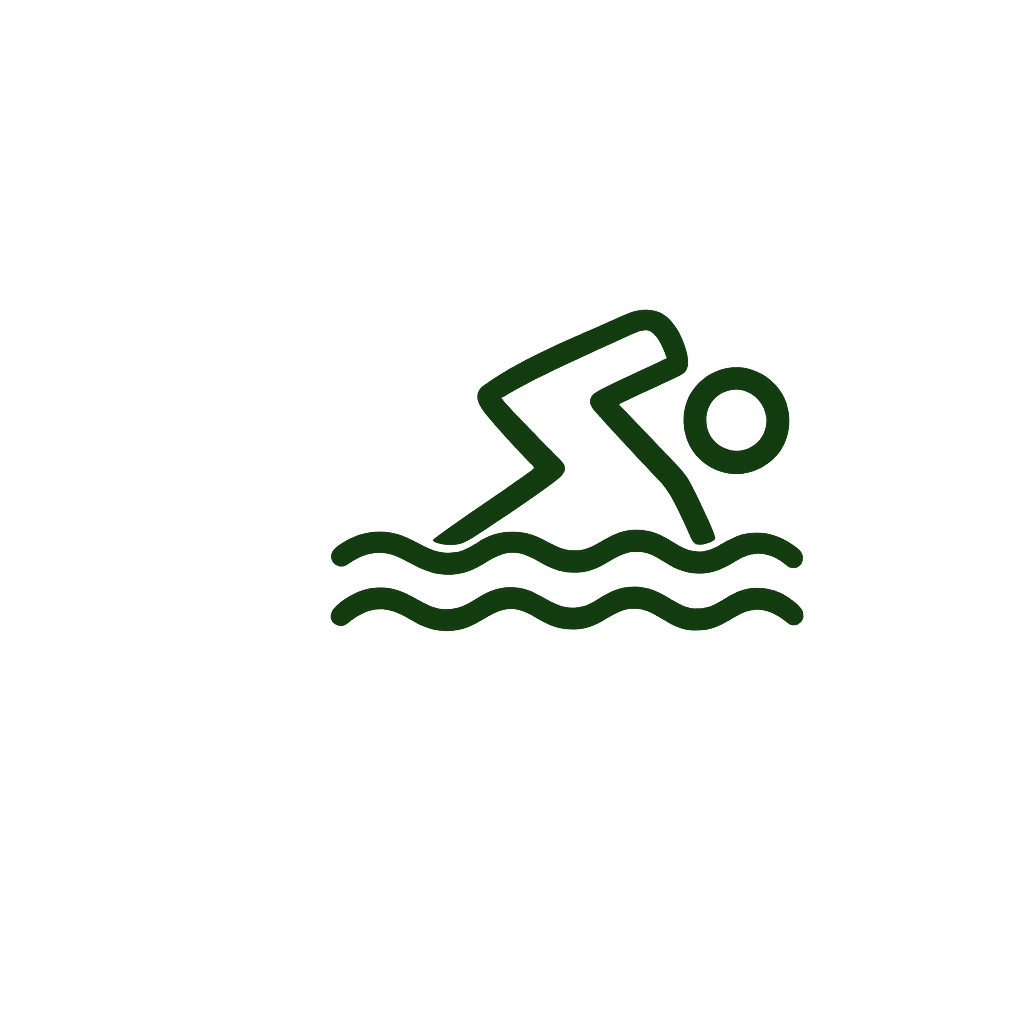 Simple line drawing of a person swimming in water.