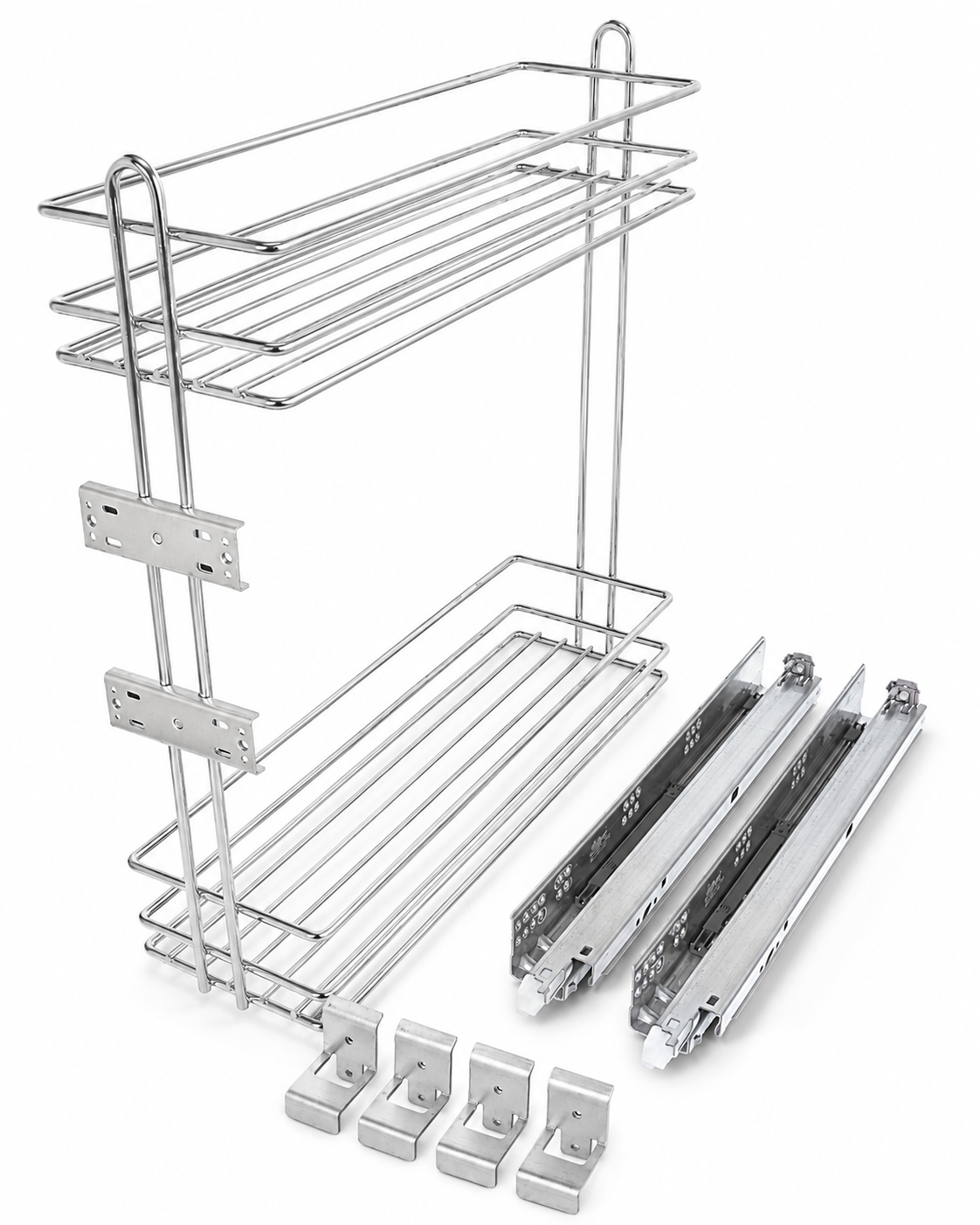 Riex GD34 Side baskets, wire, Blum full ex. concealed slides, 3D brackets, left, W150 - W200, chrome