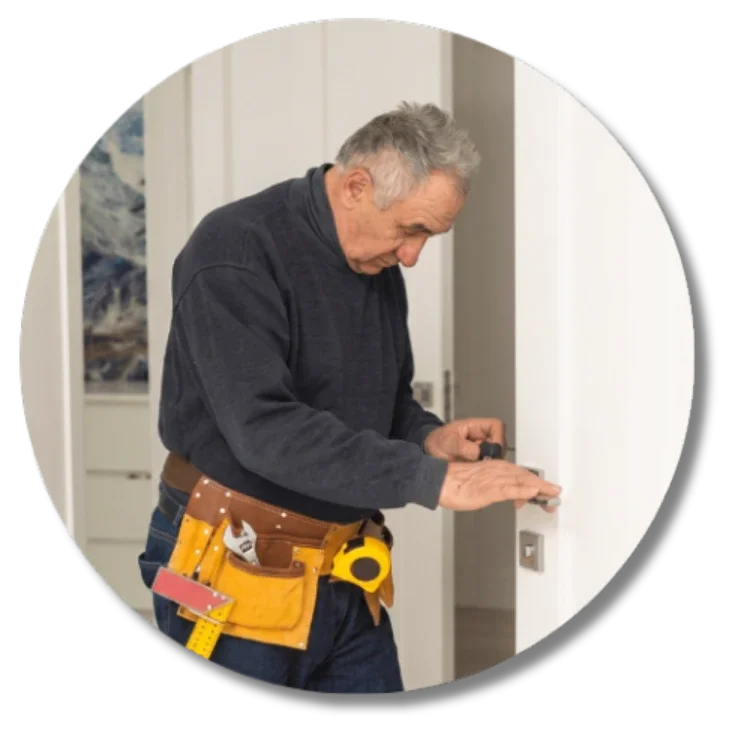 Mike David licensed locksmith working on a residential lock in Rockville Maryland