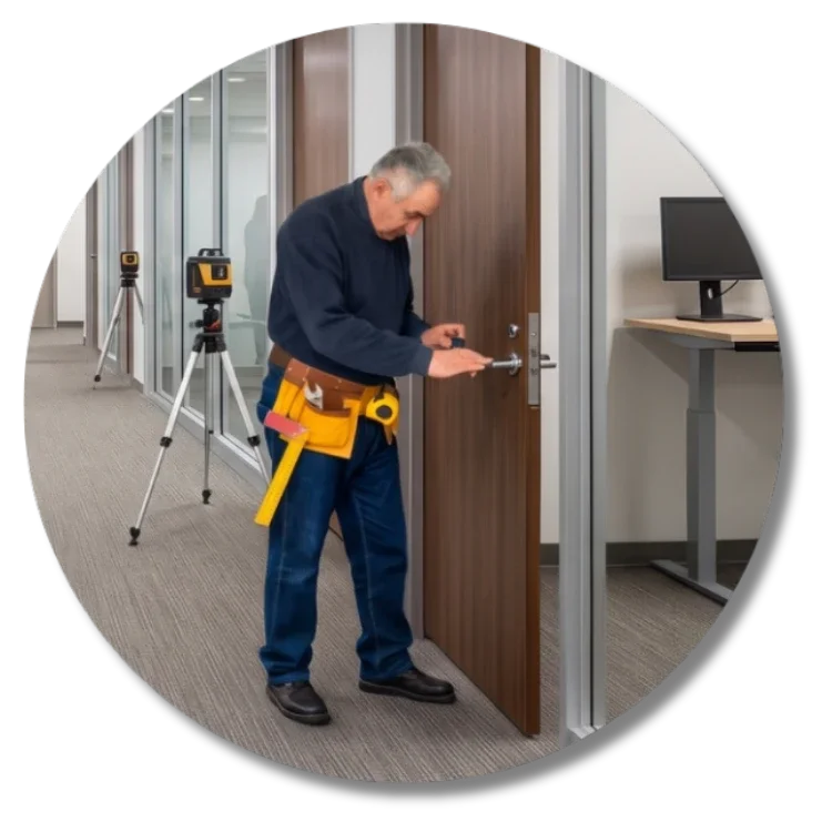 Mike David licensed locksmith working on a commercial property lock in Maryland