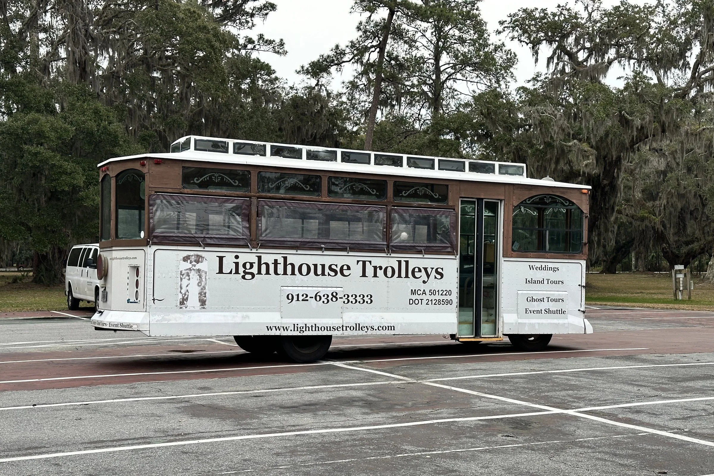Lighthouse Trolleys trolley under the live oaks
