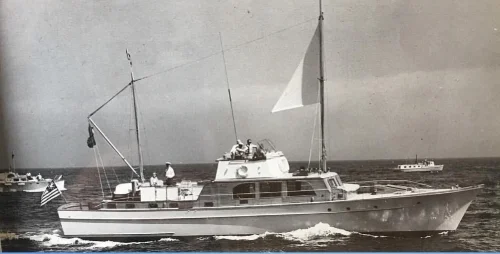 Historic black-and-white photo of the yacht underway