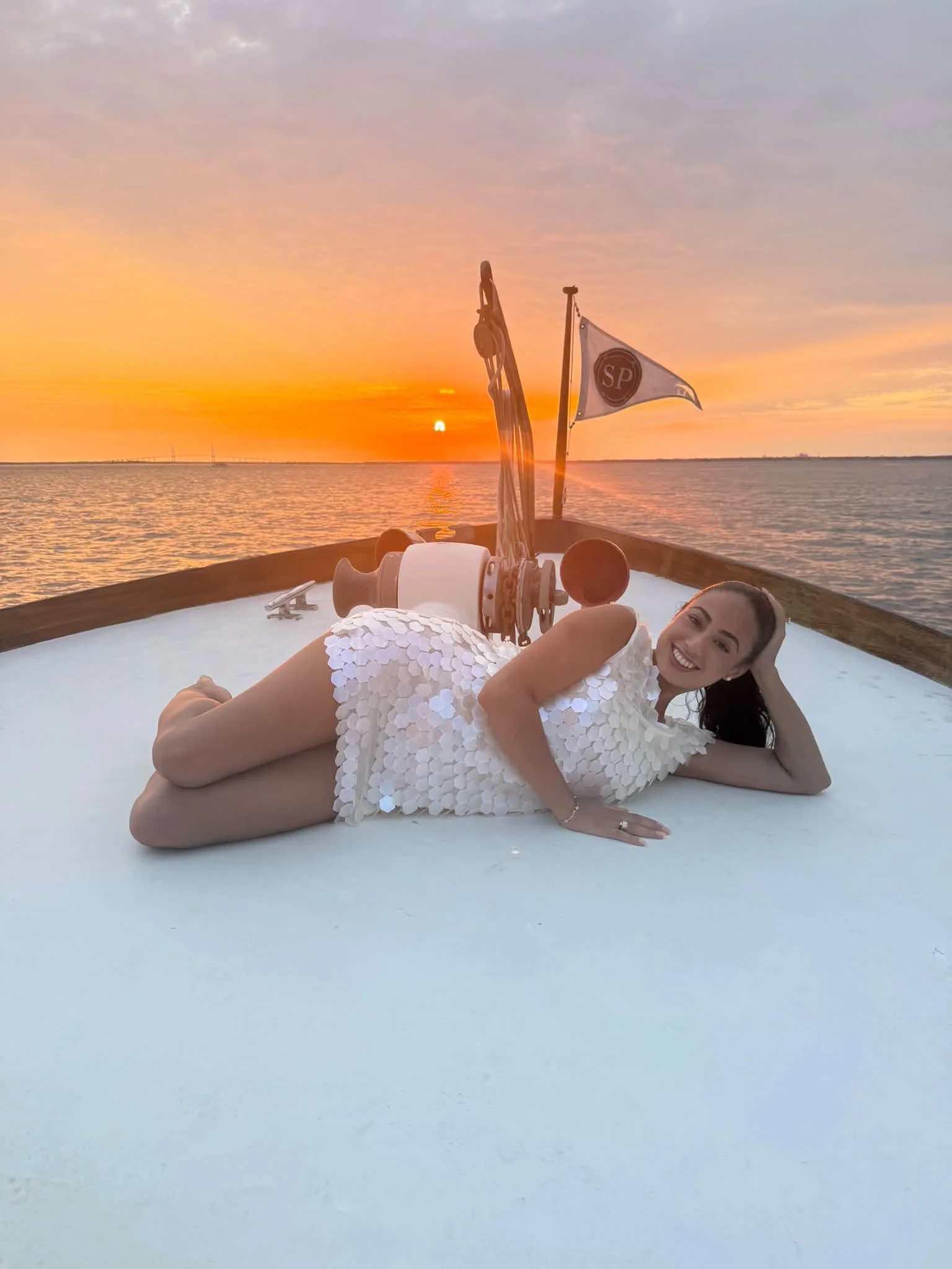 Sunset on the bow of String of Pearls