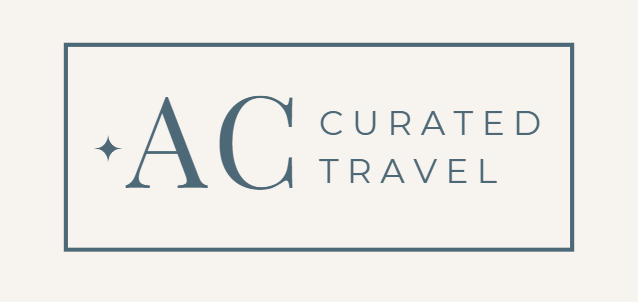 AC Curated Travel logo with elegant text inside a rectangular border