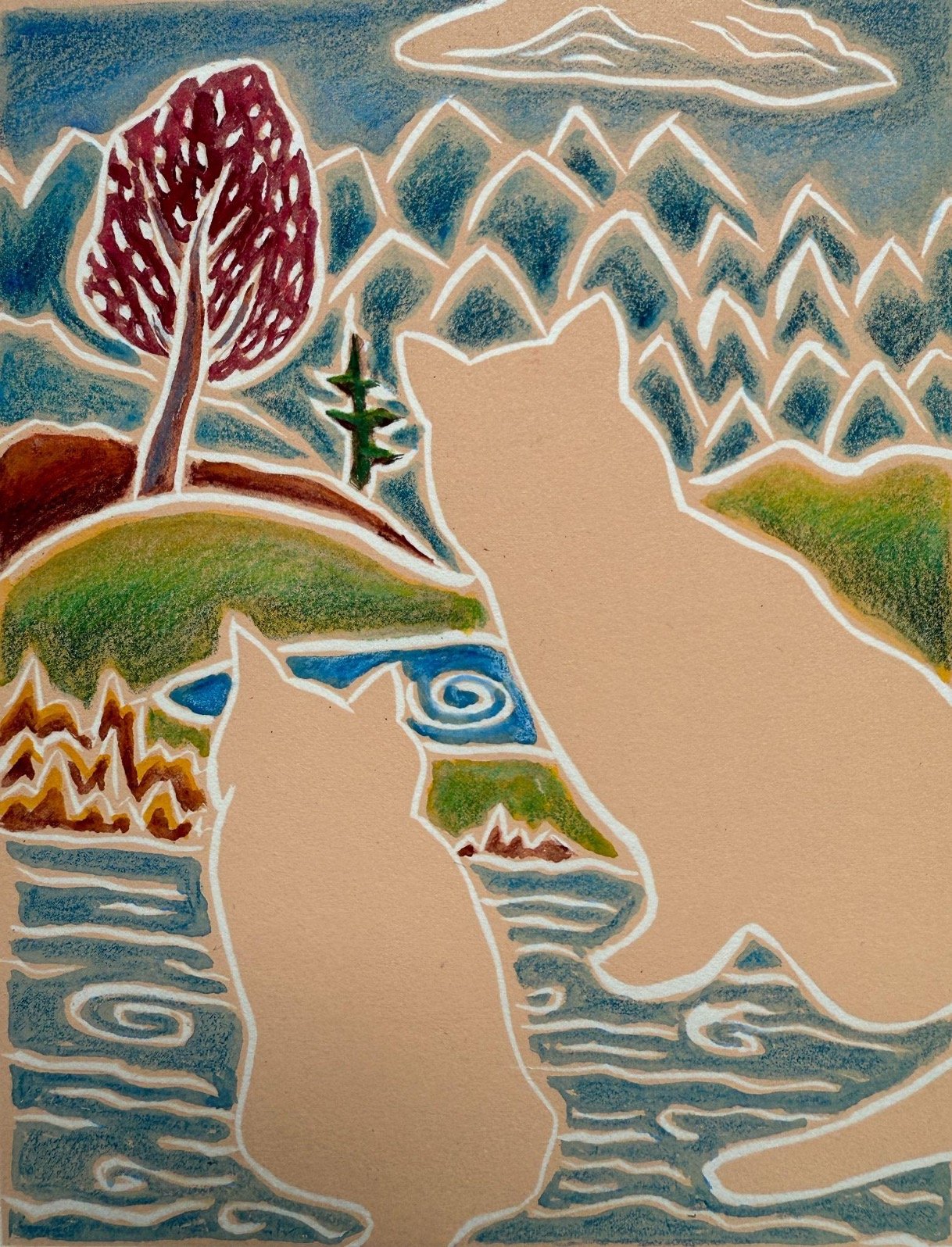 What Lies Beyond  2026 
Linocut with watercolor and colored pencil 
6 x  8 Available framed
