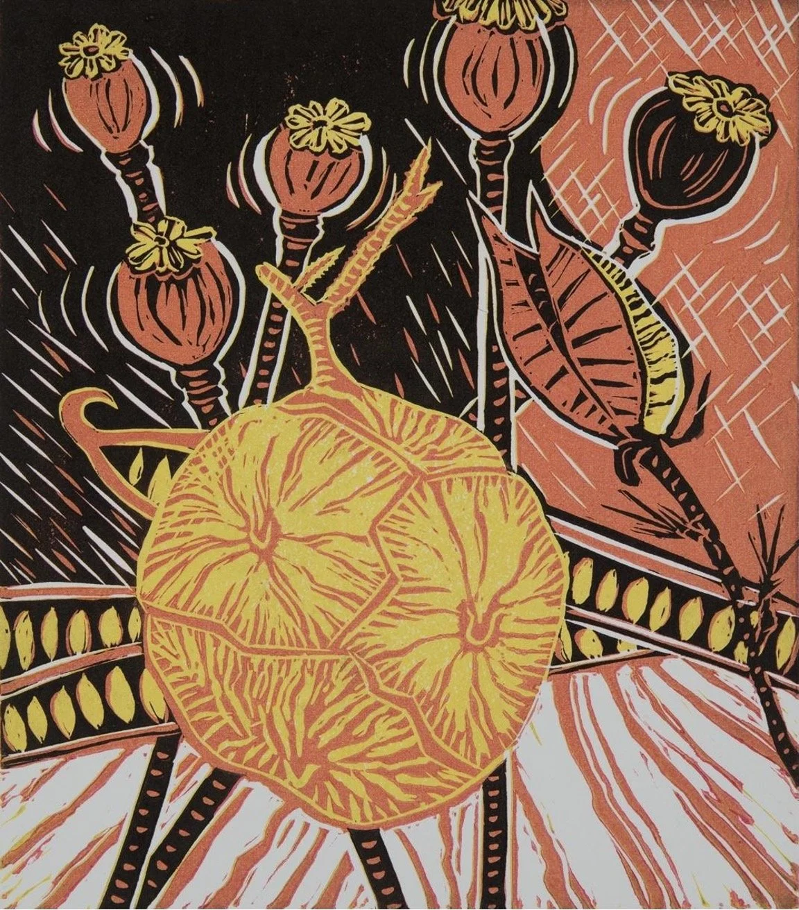Upstaged  2015 
Limited edition reduction linocut 8 x 9 Available