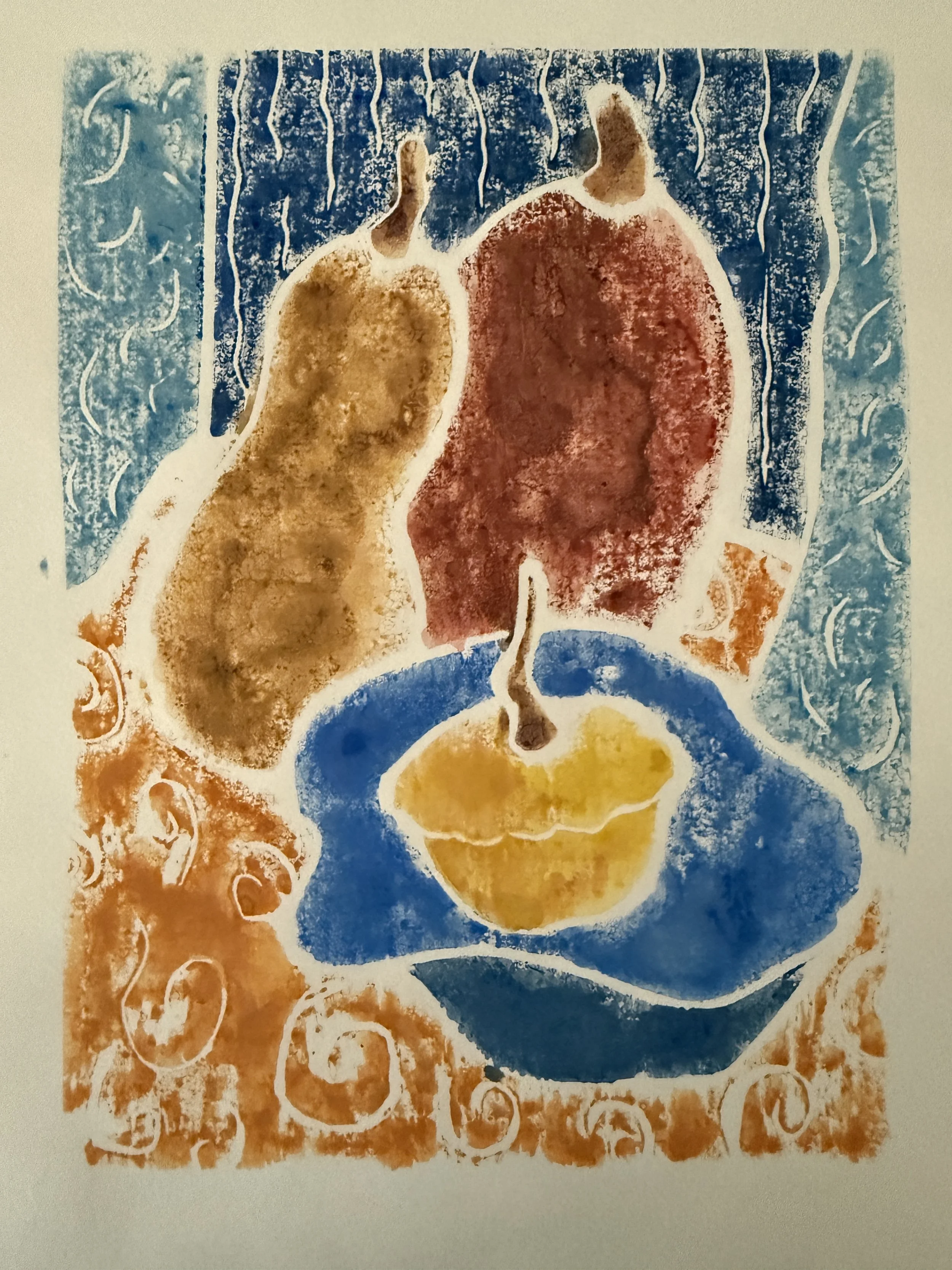 Squash Family  2026 White line woodcut   6 x 8 Available
