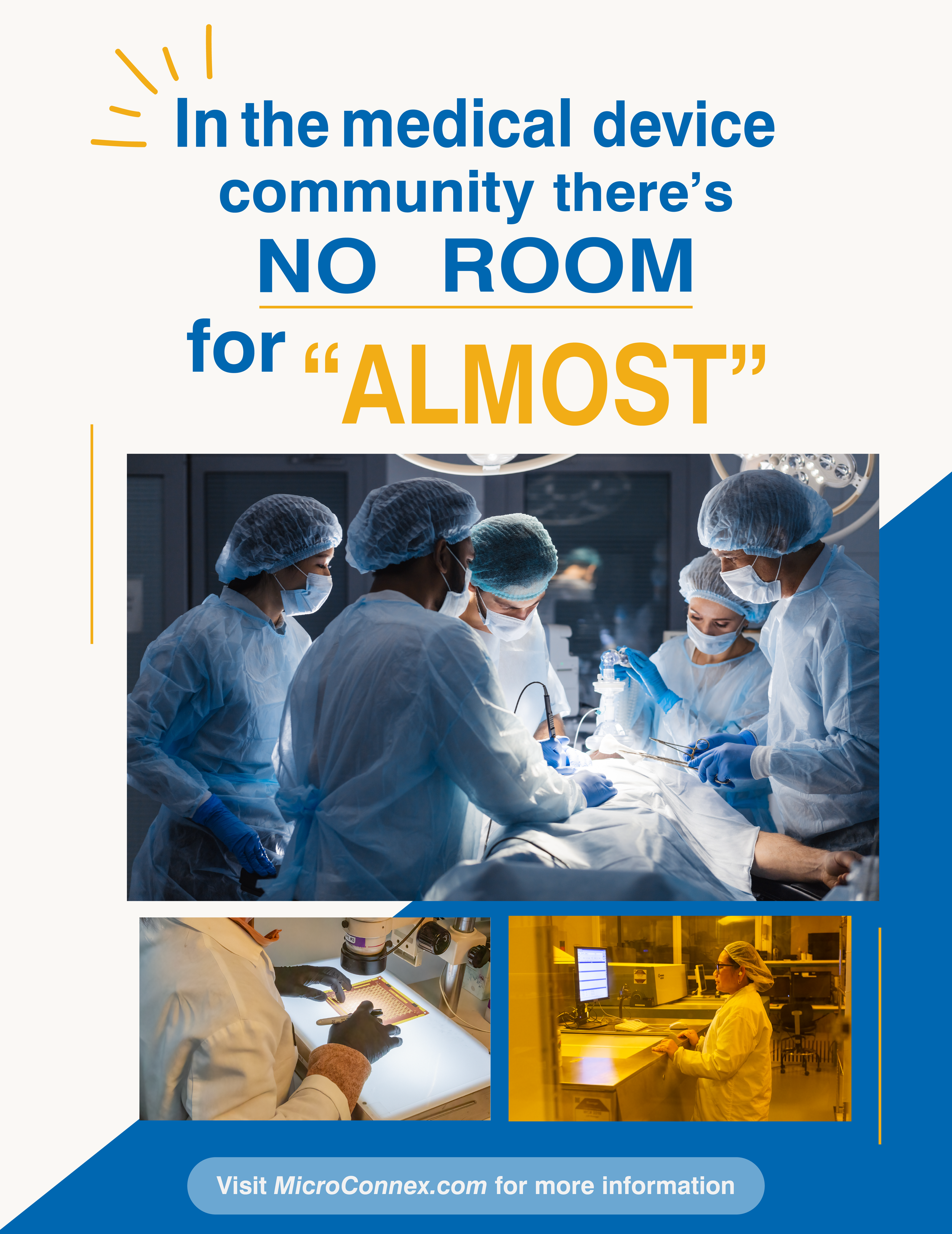 Collage of images showing medical professionals in a hospital or laboratory setting: surgeons performing an operation, a researcher working with a microscope and computer, and a scientist in a laboratory.