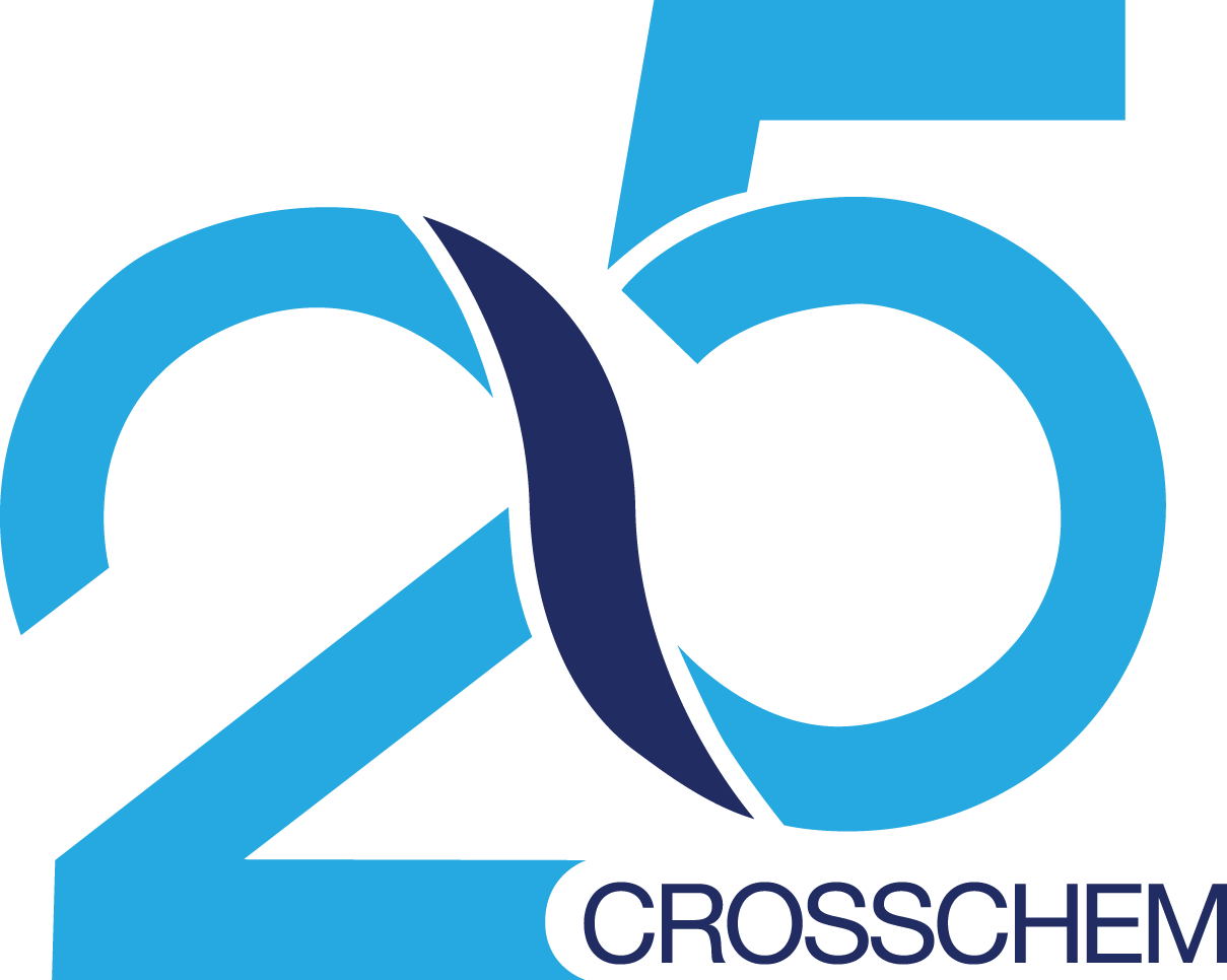 Logo for the 20th CrossChem event featuring a stylized number 20 with blue and dark blue colors and the word 'CROSSCHEM' underneath.