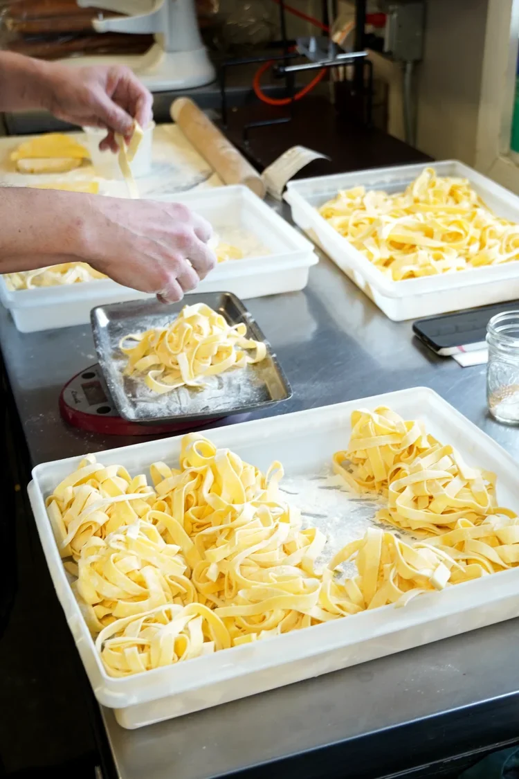 Chef Weston making fresh pasta at Cork Restaurant in Stowe, Vermont