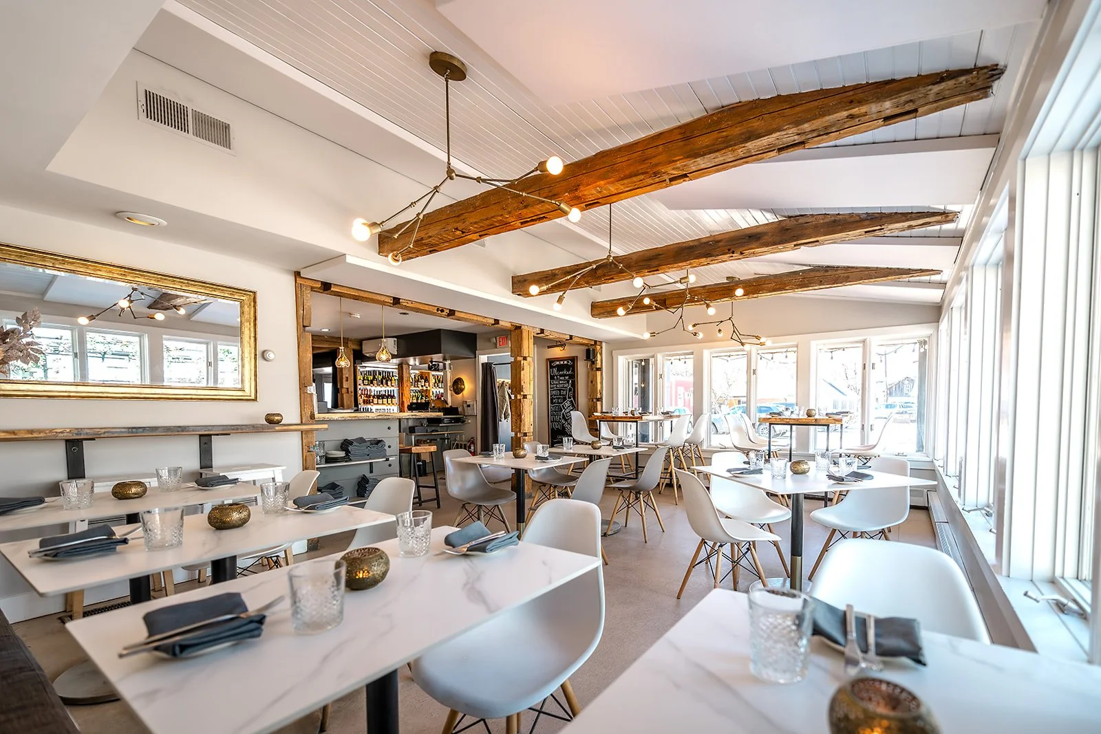 Dining room at Cork Restaurant on School Street in Stowe, Vermont — farm-to-table seasonal dining