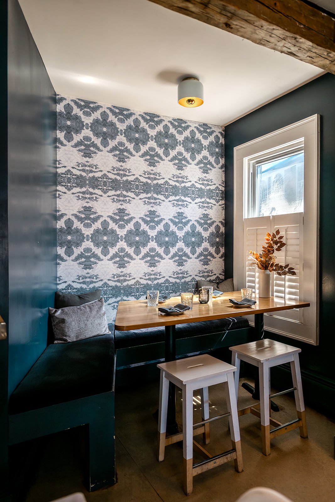 Intimate seating at Cork Restaurant and Natural Wine Shop in Stowe, Vermont