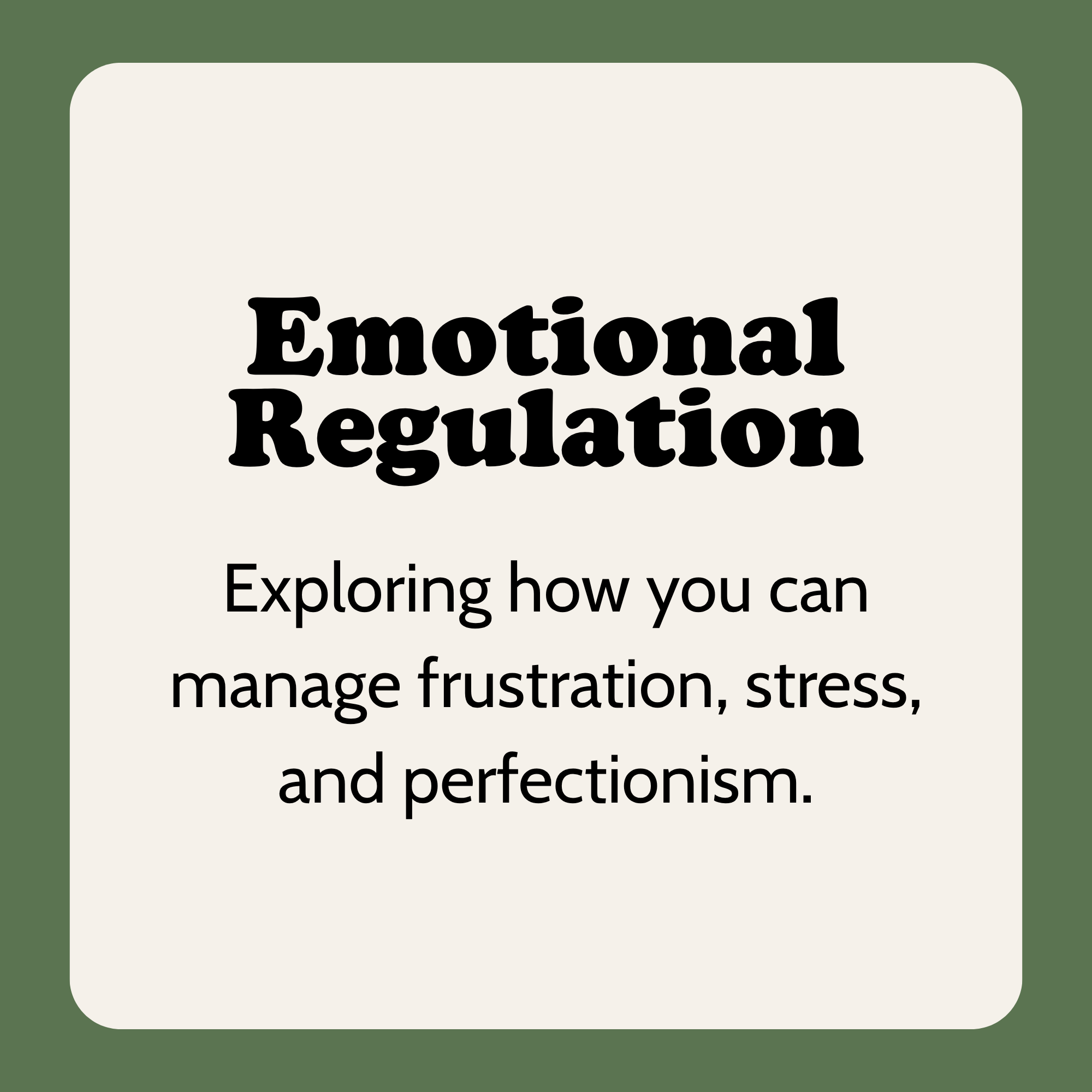 Slide with text. Title: "Emotional Regulation".  Body: "Exploring how you can manage frustration, stress, and perfectionism."