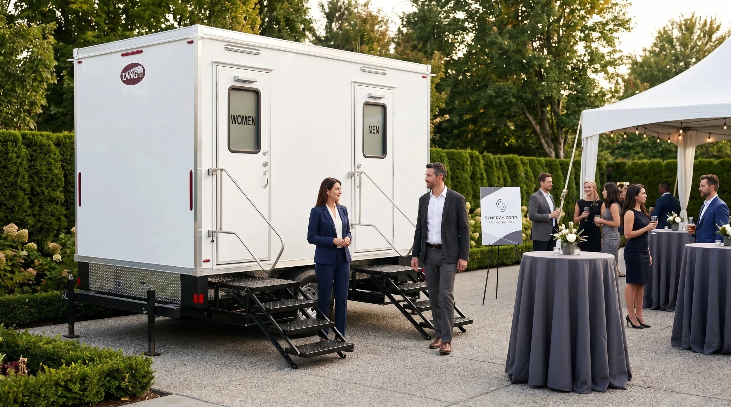 Luxury restroom trailer rental for corporate events, business gatherings, and professional outdoor events in North Carolina.
