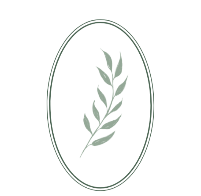 Sari Risbey logo icon with a green leafy branch inside an oval outline