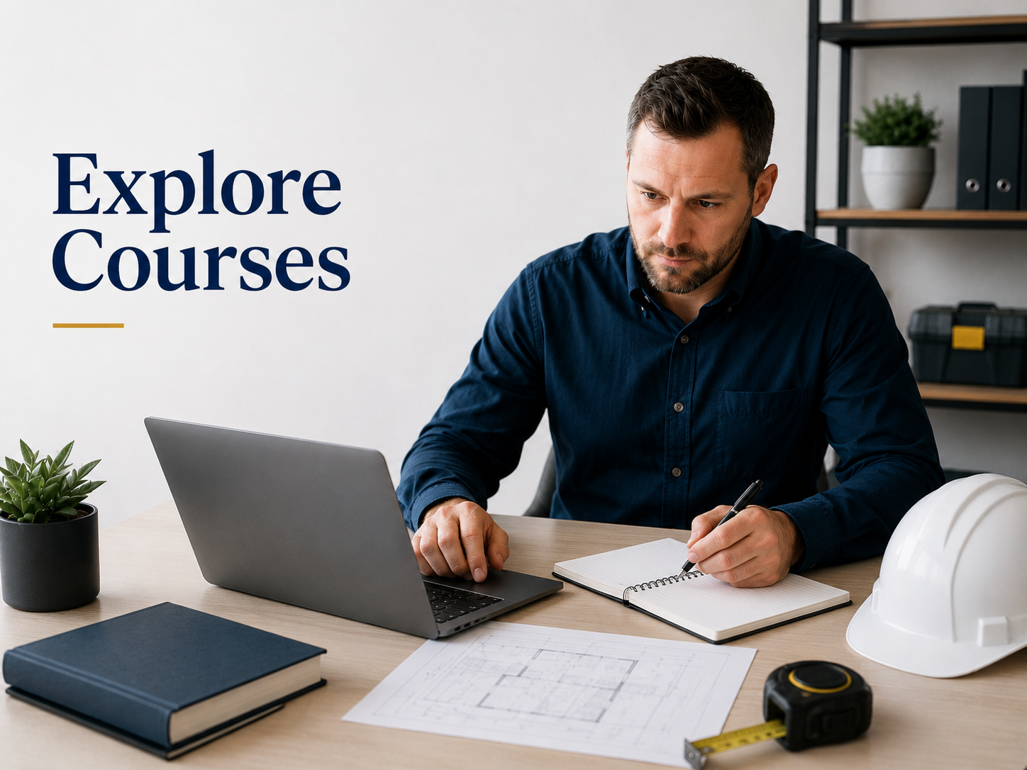 Explore Courses Man at Desk working on safety
