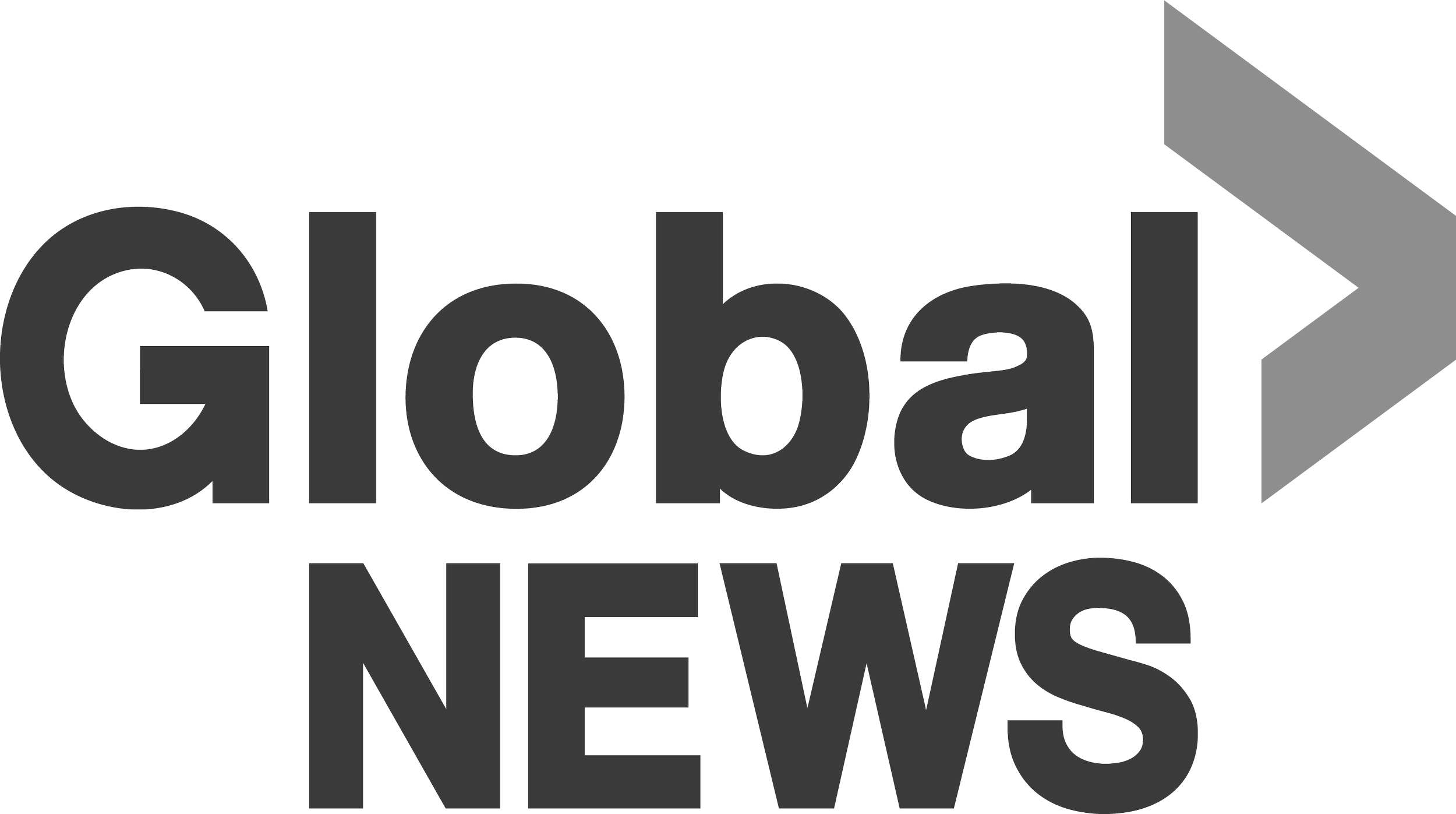 Global News logo in black and gray with a stylized globe and direction arrow.