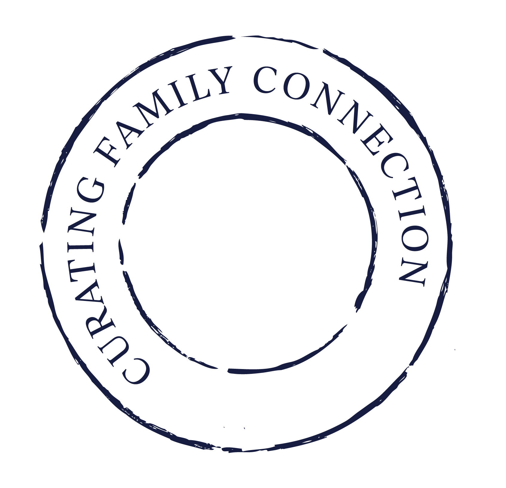 Close-up of a circular rubber stamp with the words "UNIVERSITY OF FAMILY CONNECT U" visible around the edge.