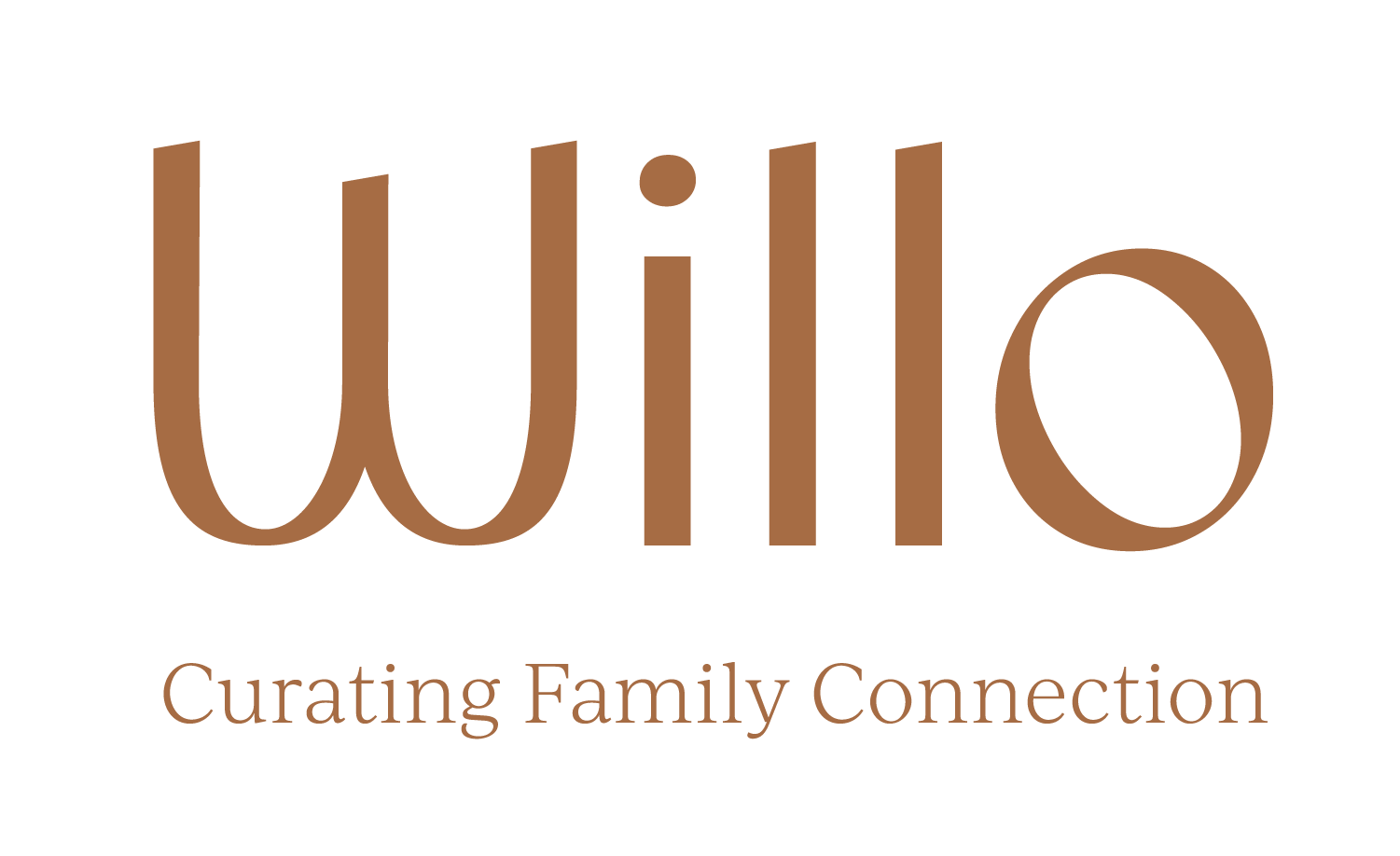 Logo with the word 'willow' in large stylized brown letters and the tagline 'Curating Family Connection' underneath.