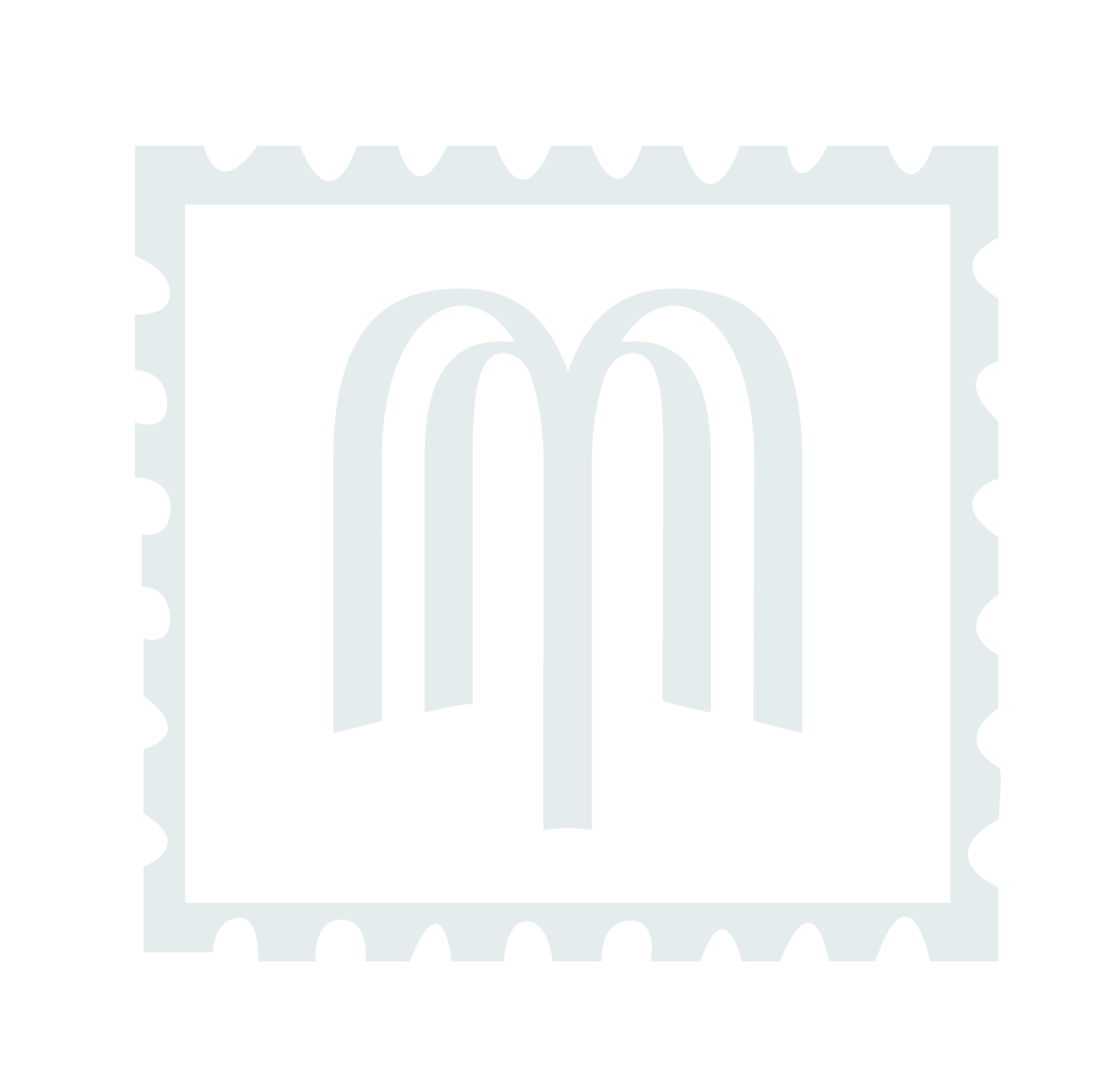 Black and white illustration of a stamp with an open book at its center.
