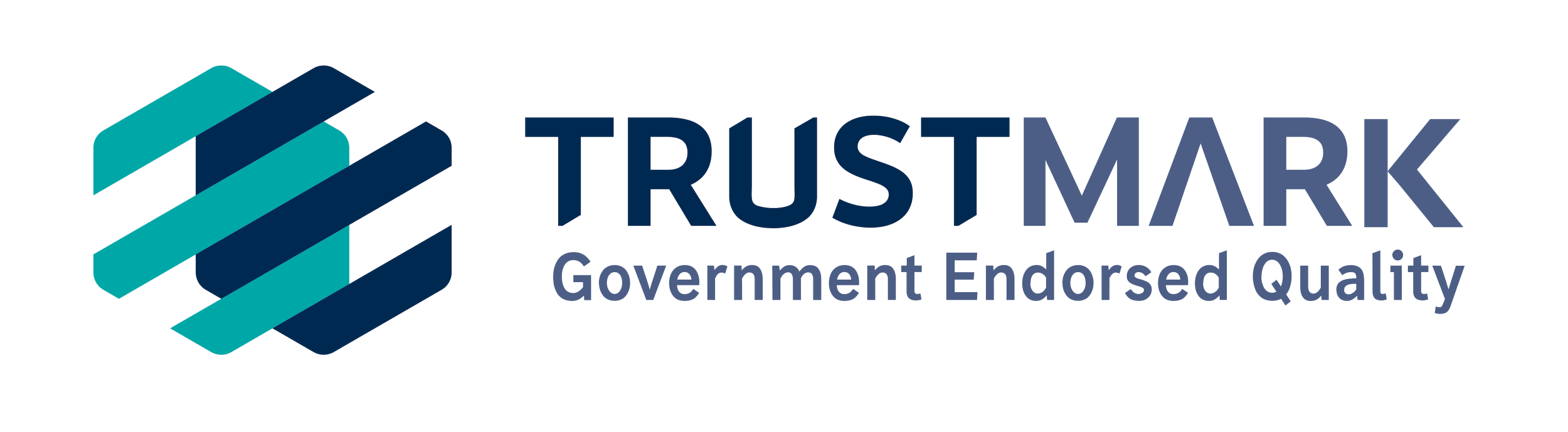 The Trustmark logo with a geometric icon composed of blue and teal strips, followed by the words 'TRUSTMARK' in bold blue letters and the phrase 'Government Endorsed Quality' underneath.