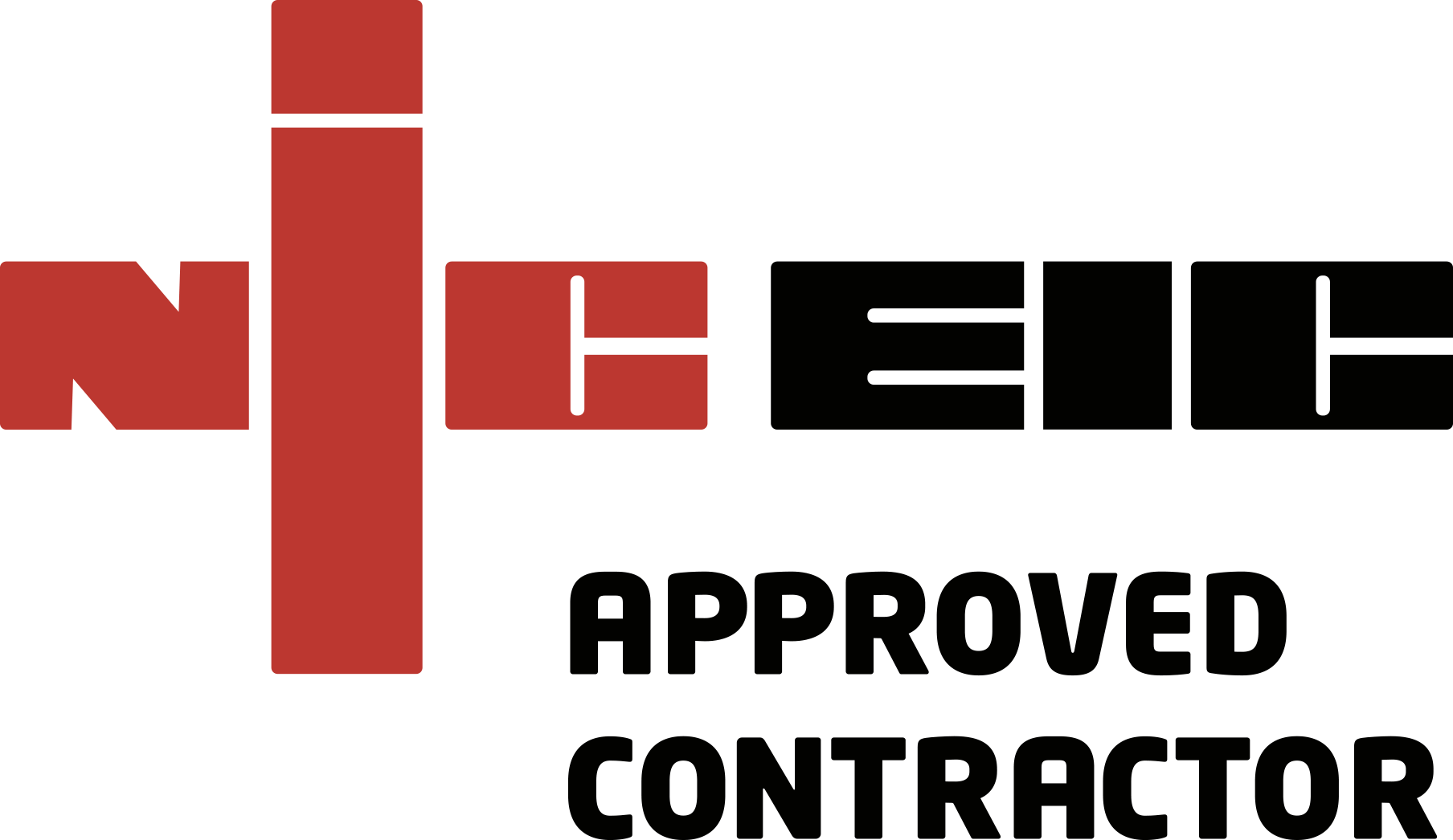 Logo of a construction company with a red cross and black text that reads 'Niche Approved Contractors'.