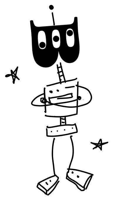 Silhouette of a cartoon character with three eyes and long, pointy ears, against a black background.