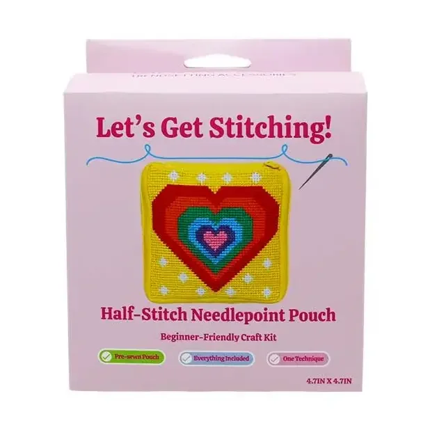 Heart Needlepoint Half Stitch Craft Pouch Bag Kit Analog