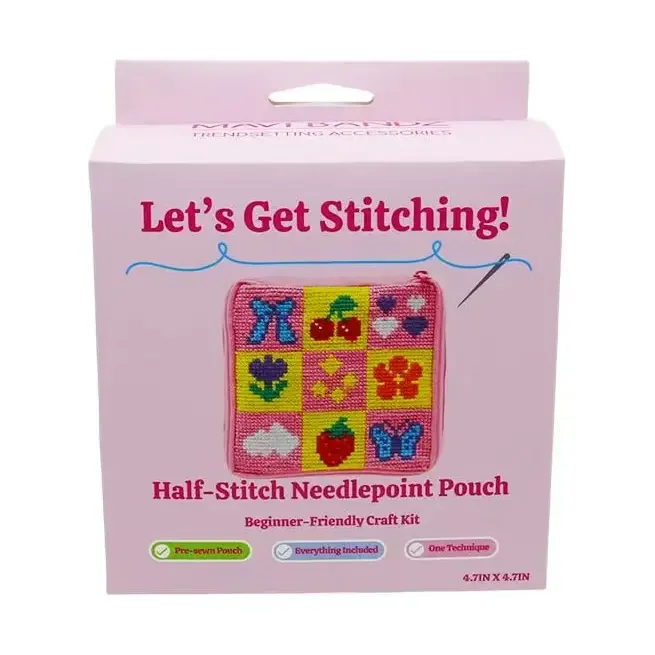 Checkered Needlepoint Half Stitch Craft Pouch Bag Kit Analog