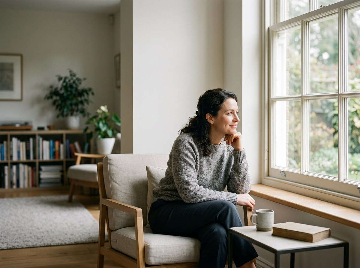 Woman reflecting quietly by a window