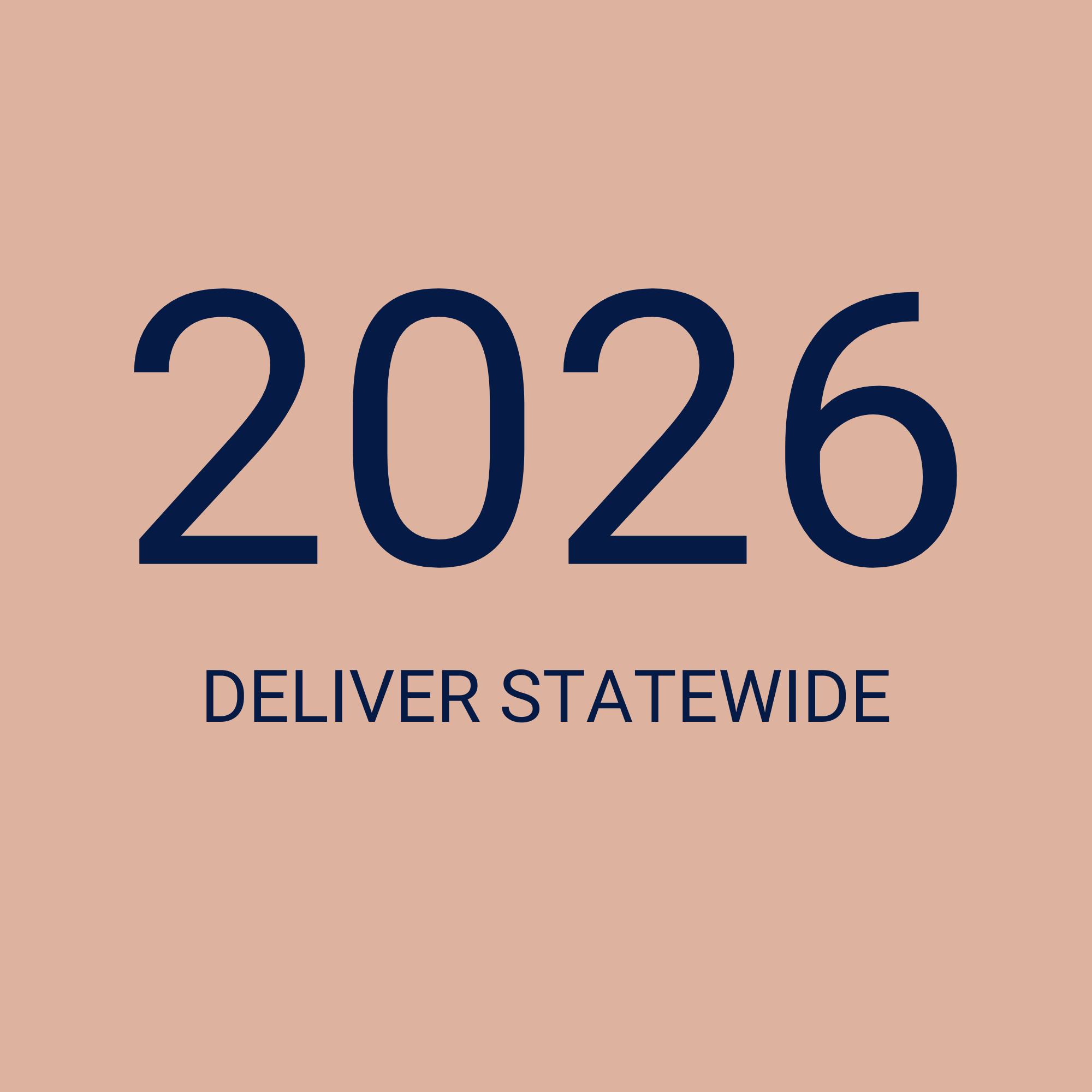 Close-up of text reading '2026 DELIVER STATEWIDE' on a peach-colored background.