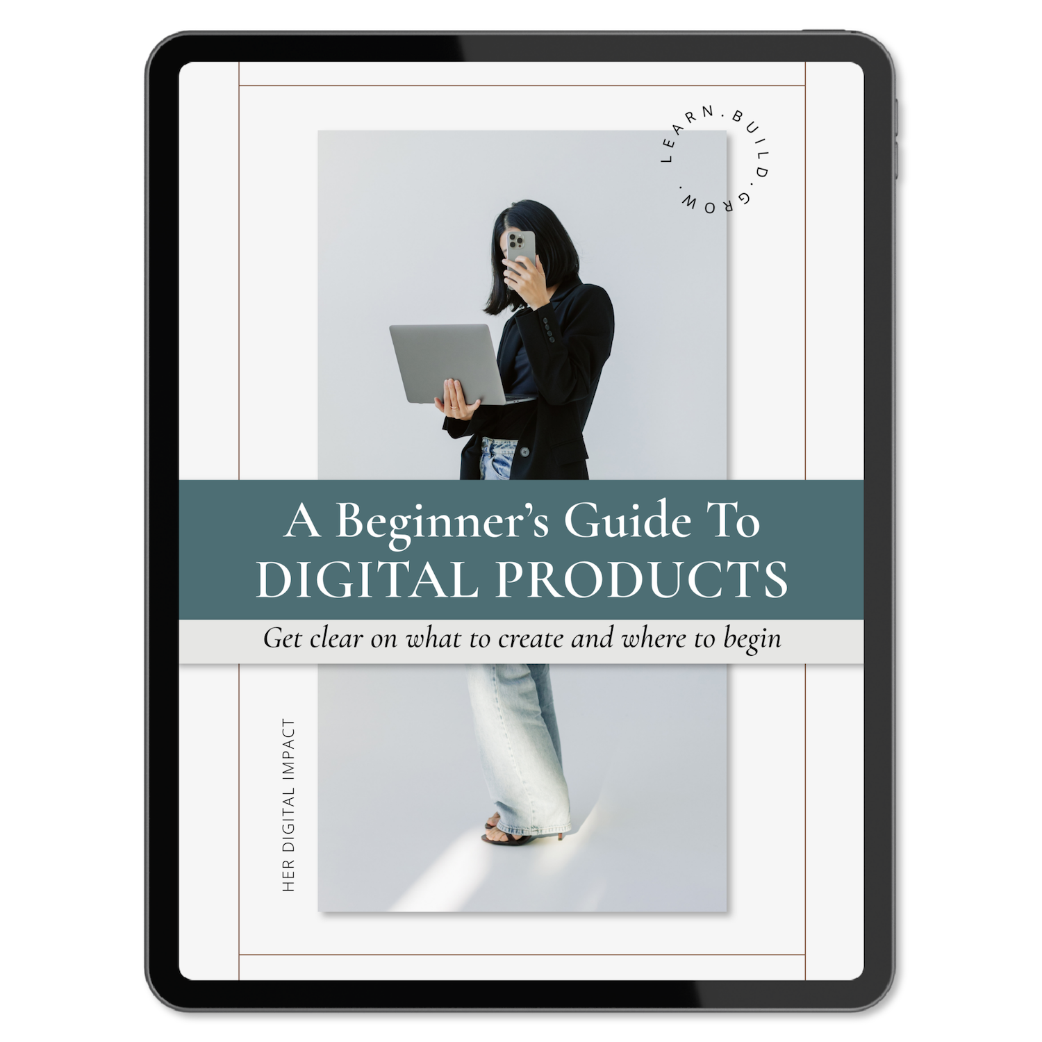 iPad showing A Beginner's Guide to Digital Products- get clear on what to create and where to begin. Download this free guide