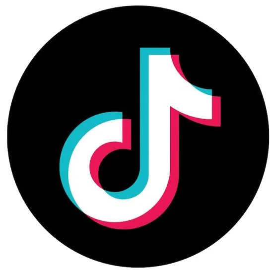 TikTok logo with black background and multicolored outline.