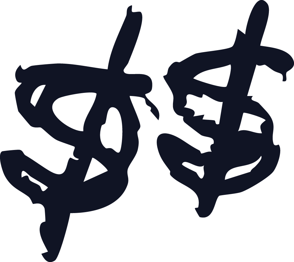 Two graffiti-style dollar signs on a white background.