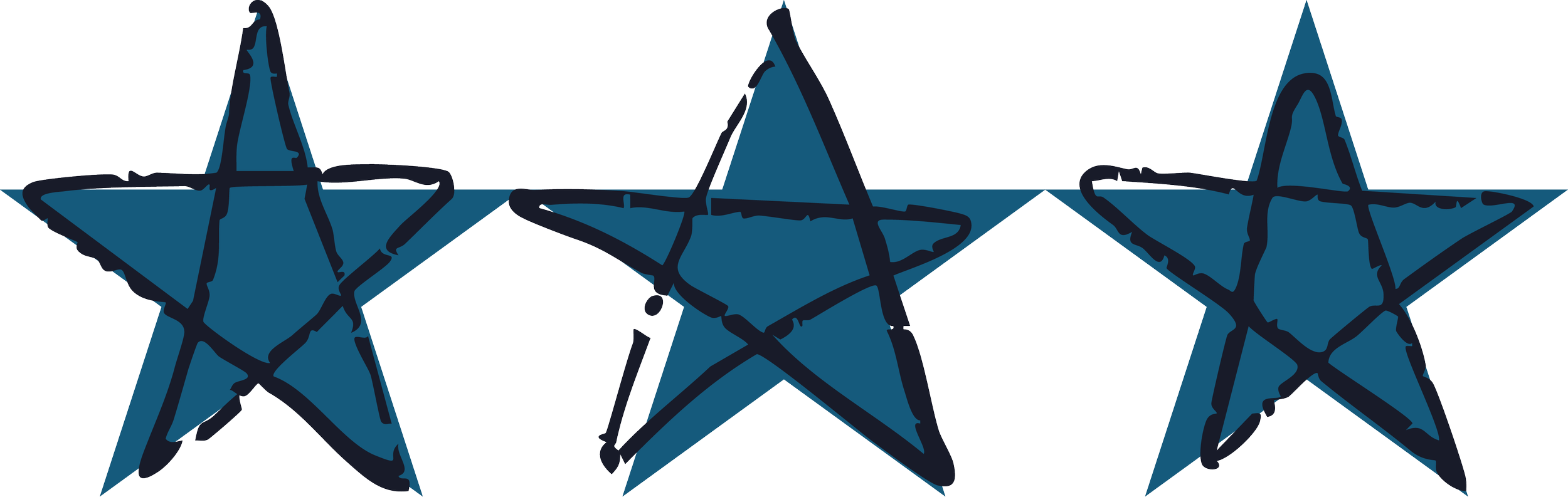 Blue stars with black outline and scribbled black lines crossing through them.