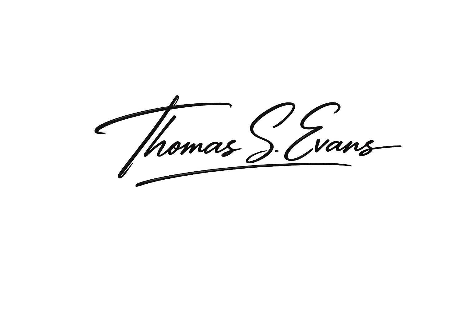 Black background with the name 'Thomas S. Evans' in elegant cursive, large font in the center.
